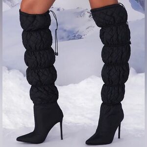 Steve Madden Black Quilted Over-the-Knee Puff Boots